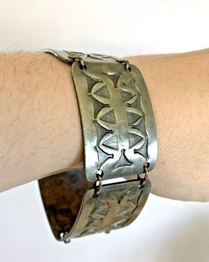 Vintage Handmade Danish Pewter Link Bracelet Scandinavian Modernist MCM